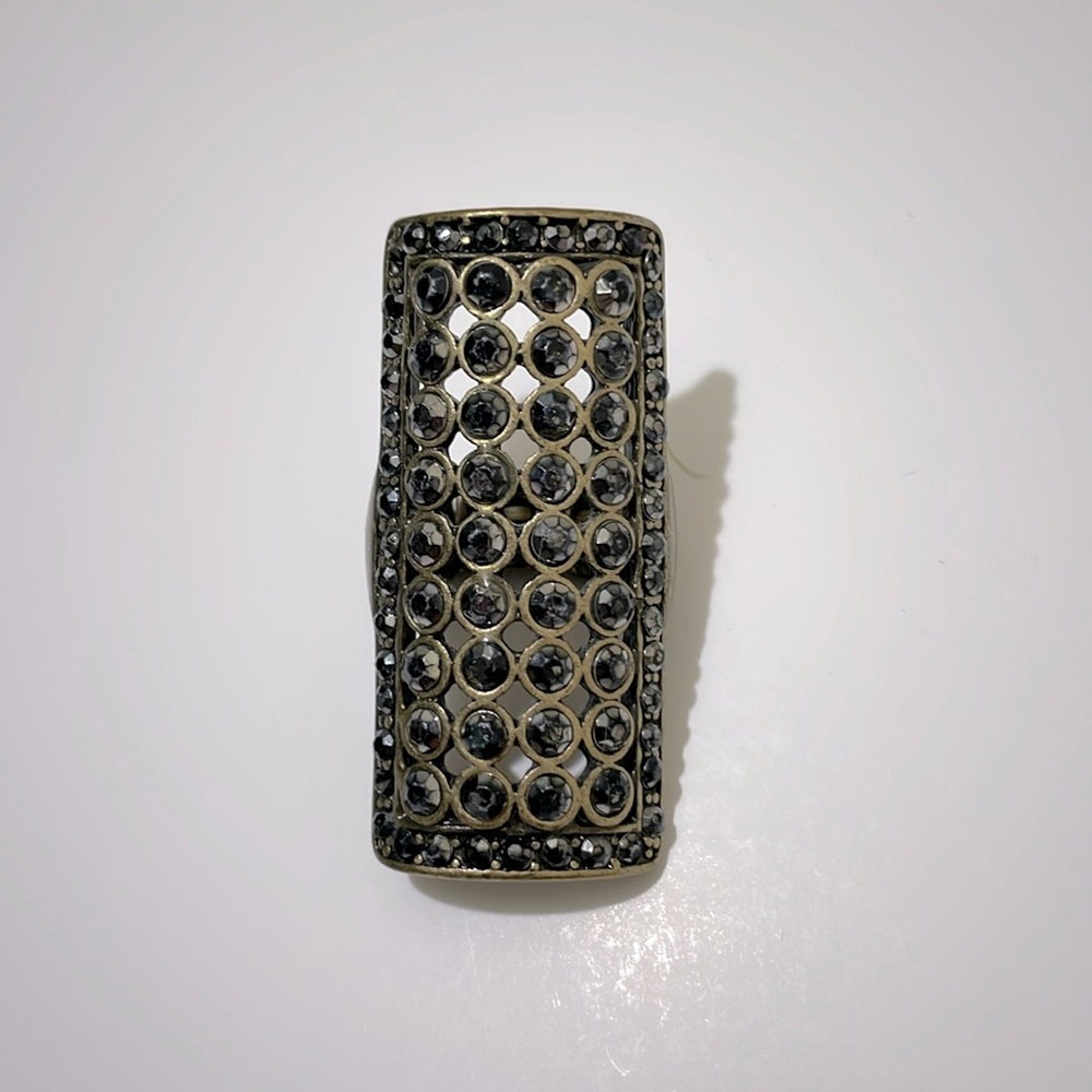 Vintage Black Stones Rectangular Stretch Band Ring